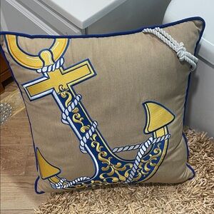 Nautical Anchor Throw Pillow - Tan and Blue